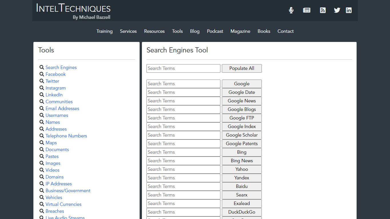 IntelTechniques Search Engine Tool - Open-source Intelligence